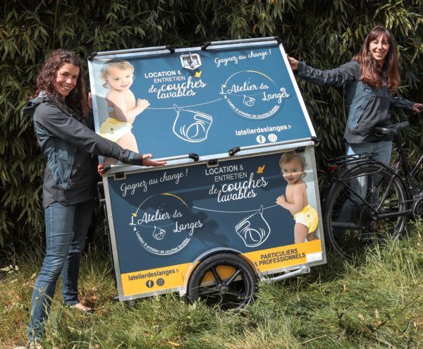 Remorque de L'Atelier des Langes service location et entretien de couches lavables à Nantes