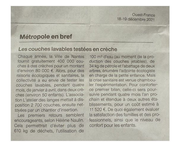 Location lavage couches lavables Nantes HAMAC L'Atelier des Langes ouest france loire-atlantique